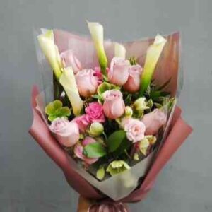 Calla Lily with Pink Roses