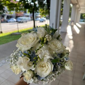 Elegant White Rose & Freesia Wedding Bouquet
