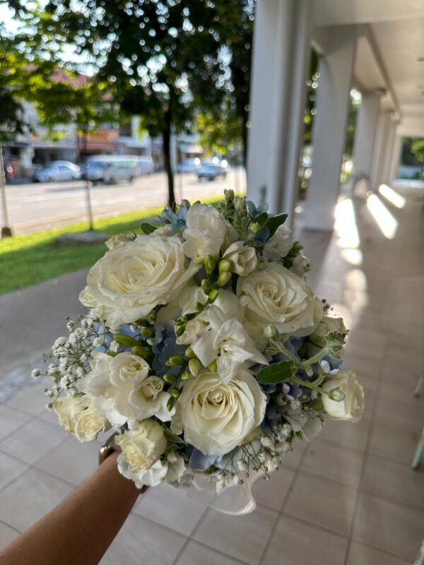 Elegant White Rose & Freesia Wedding Bouquet